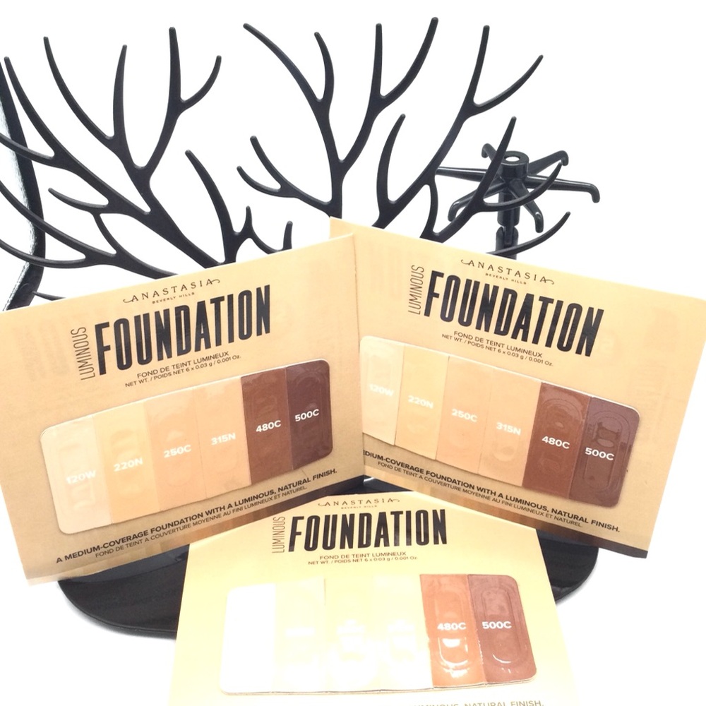 Anastasia Luminous Foundation Shade Sample Set - Warm Beige/Tan new 3pk